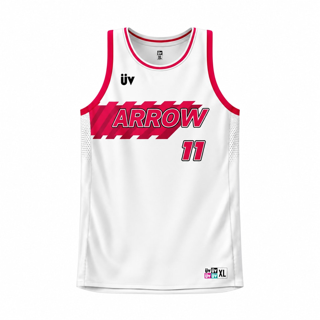 ARROW 白红篮球球衣，正面立体展示