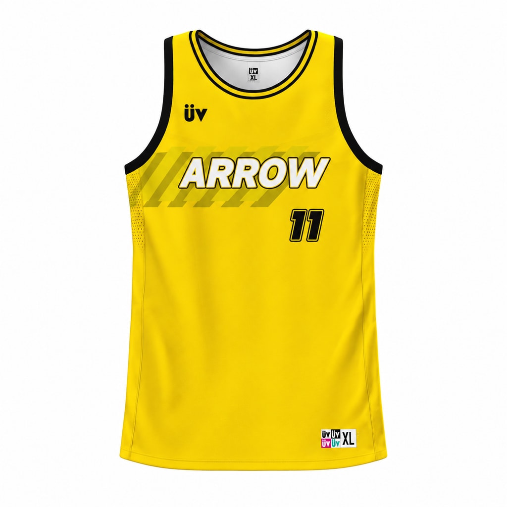 ARROW 黄黑篮球球衣，正面立体展示