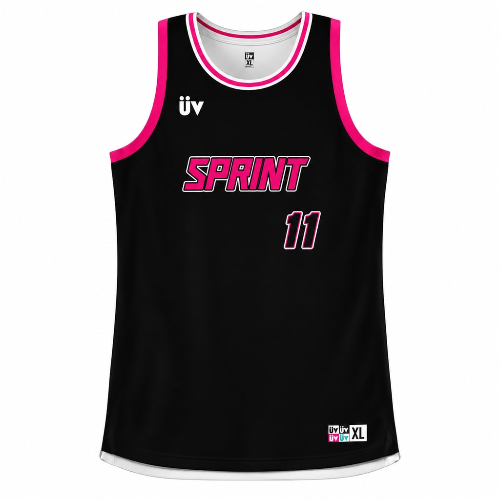 SPRINT 黑粉篮球球衣，正面立体展示