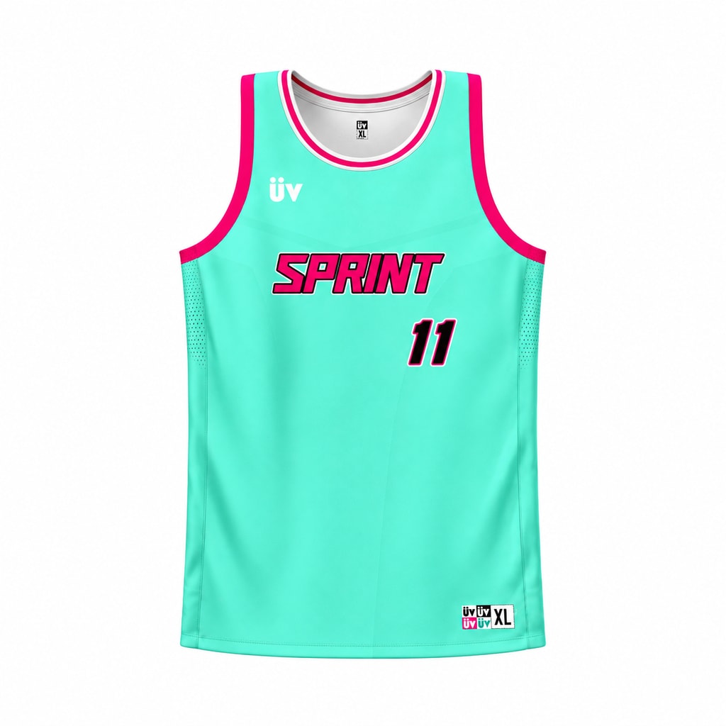 SPRINT 薄荷粉篮球球衣，正面立体展示
