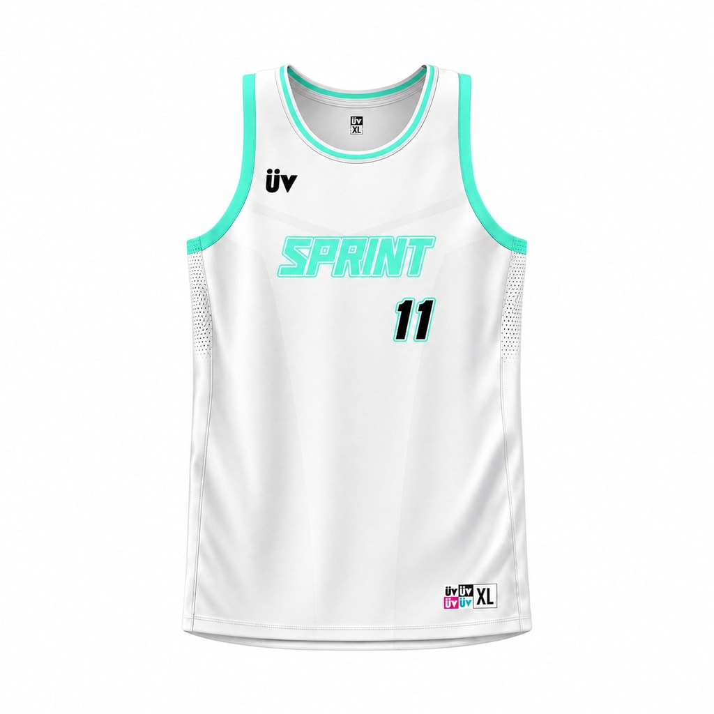 SPRINT 白薄荷篮球球衣，正面立体展示