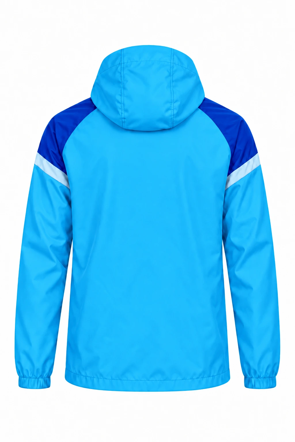 拼肩连帽外套，荧光蓝 · 背面展示